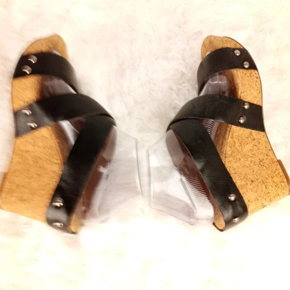 LUCKY BRAND~Black Strappy Cork Wedges~8B - Picture 5 of 9